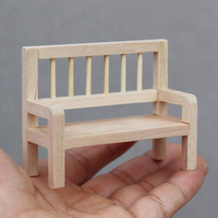 segolike 1/12 Scale Dollhouse Park Bench Mini Wooden Chair for