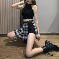 【CC】▣❉♠  women gothic black high waist pleated punk girls with new summer plaid