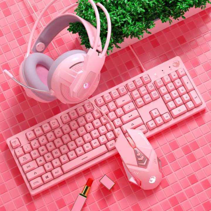 Cute Pink Gaming Keyboard And Mouse set Wired keyboards keybord with ...