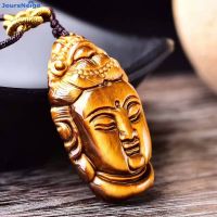 ZZOOI JoursNeige Natural Yellow Tiger Eye Stone Pendant Hand Carved Guanyin Head Buddha Pendant Evilspirit Lucky For Women Men Jewelry