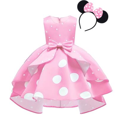 2023 Summer Kids Girl Polka Dot Bowknot Tutu Princess Dress Mini Mouse Ear Headband Cosplay Birthday Party Fancy Costume