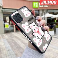 JIUMOO เคสปลอกสำหรับ Samsung Galaxy A22 4G A22 5G ลายการ์ตูนกระต่ายสีขาวบางดีไซน์ใหม่ขอบสี่เหลี่ยมด้านข้างกันกระแทกมีน้ำค้างแข็งโปร่งใสแข็งเคสมือถือปลอกซิลิโคนคลุมทั้งหมดเคสป้องกันกล้องนุ่ม