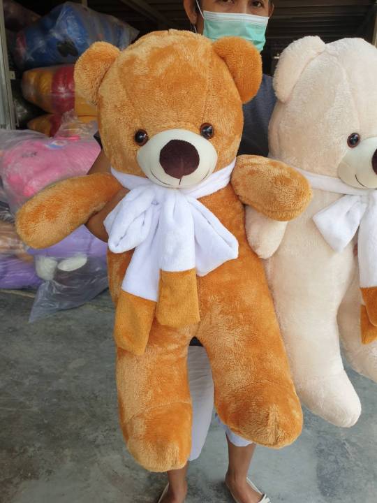 หม๊ผูกโบว์ผ้าพันคอ-ตุ๊กตาหมี-ตุ๊กตาหมีผ้าพันคอ-ขนาด-70-cm-พร้อมส่ง-ผลิตในประเทศไทย-narakdolly