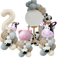 1set Farm Animal Balloon Carton Cow/Pig Balloons with Creamy Number Balloon for Kids Farm Animal Birthday Party Decorations Balloons