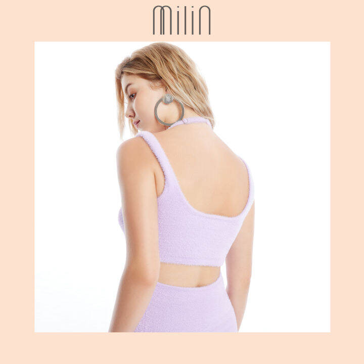 milin-two-pieces-fluffy-curve-neckline-with-halter-spaghetti-straps-overlay-knitted-top-เสื้อทอนิตติ้งขนนุ่มแบบสองชิ้นทรงคอโค้งพร้อมสายสปาเก็ตตี้คล้องคอ-kissable-top