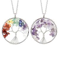 Wholesale Fashion Rounded Straight Hand-made Natural Crystal Tree of Life Necklace Seven Chakra Pendant for Women Girls N82