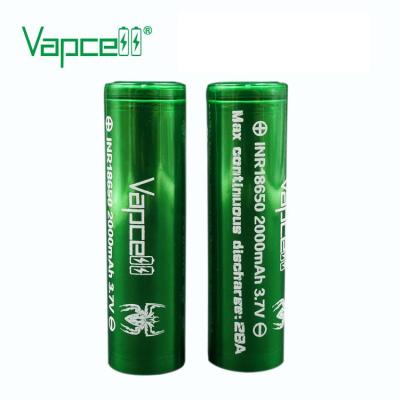 Vapcell INR18650 สีเขียว 3.7V 2000 mAh 28A ของแท้ แพค 2 ก้อน แถมกระเป๋าใส่ถ่าน