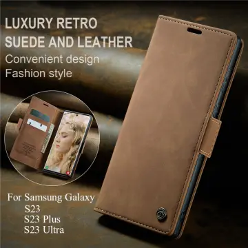 CaseMe Samsung Galaxy S23 Ultra Retro Flip Leather Wallet Case Brown