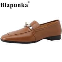 Llfflg Blapunka ออกแบบรองเท้าล็อคฉลามสำหรับผู้หญิงรองเท้าโลฟเฟอร์หนังแท้สีน้ำตาลสีดำรองเท้าลำลองส้นเตี้ยผู้หญิงรองเท้าส้นเตี้ยสีเบจ33-41