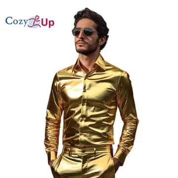 Men Performance Shirt Breathable Shirt Men's 70s Disco Costume Shirt Shiny  Sequins Short Sleeve Button Down Perfect for Clubbing and Parties
