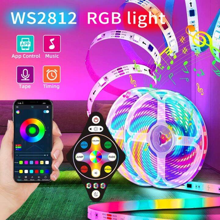 หลอดไฟแถบไฟ-led-บลูทูธ-rgb-ir-5050-ws2812-1ม-30ม-rgbw-ริบบิ้นยืดหยุ่นไดโอดเทป-led-hiasan-kamar-ไฟด้านหลังทีวีแถบไฟ-led