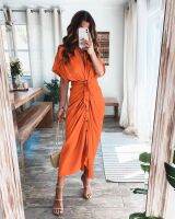 fgjre335 ขายดีที่สุด - / เลดี้ Maxi ยาวเดรสซาตินแฟชั่นการเดินทาง Shirtdresses สีทึบสบายๆชุดที่สง่างามสำหรับผู้หญิงสำนักงานฤดูร้อนใหม่