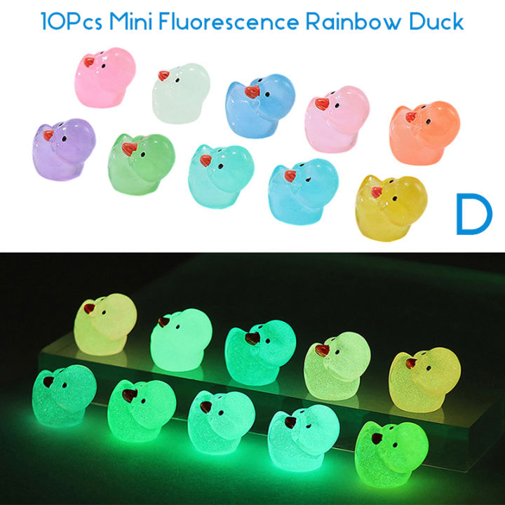 10Pcs Mini Luminous Resin Ducks Glow in The Dark Miniature Ornament ...