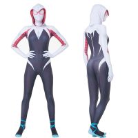 2 Spiderman Zentai Bodysuit Superhero Gwen Stacy Cosplay Costume Jumpsuit Mask Suit Girls Woman Bodysuit Halloween Adult Child