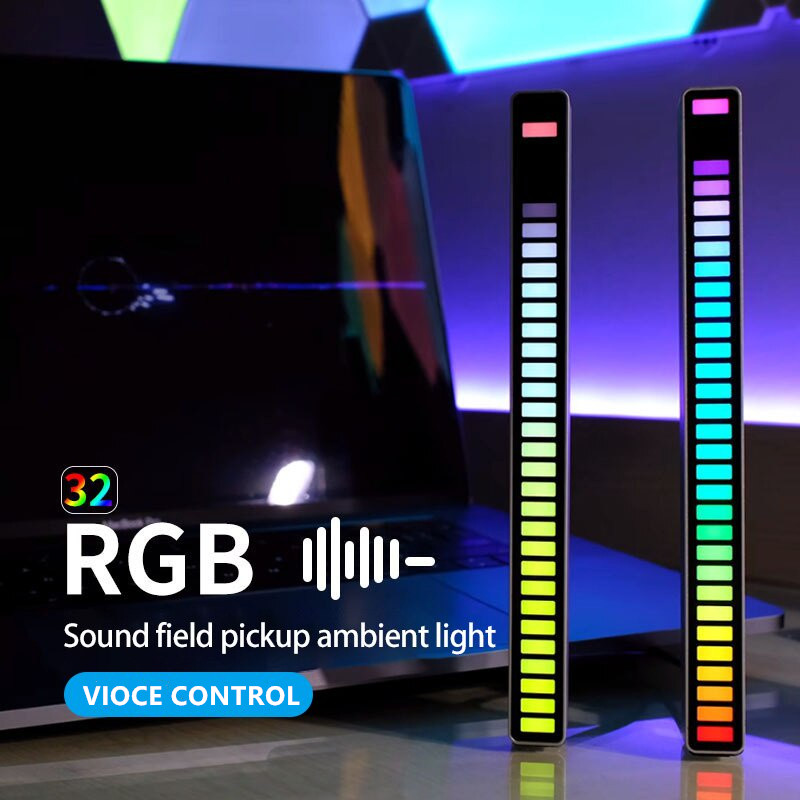 Rhythm Light Bar RGB Sound Reactive LED Light Bar,Sound Control Light,Rhythm Recognition Light RGB Audio LED Voice-Activated RGB Light Bar for Gaming Lights Bit Music Pickup Rhythm Light