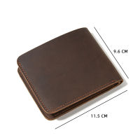 Genuine Leather Wallet Men Vintage Crazy Horse Coffee Short Coin Purse Cowhide Pocket Handmade Engraving Logo Male Money Clips