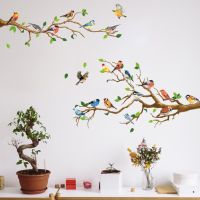 Bird On Branch Wall Sticker Living Room Sofa TV Background For Home Decoration Wallpaper Bedroom Office Self Adhesive Stickers Wall Stickers  Decals