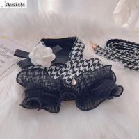 SHUSHABA Houndstooth สีดำและสีขาวลายสก๊อตลูกสุนัขแมวตุ๊กตาหมีสไตล์สายจูงสัตว์เลี้ยงแบบเป็นเสื้อเสื้อสุนัขสัตว์เลี้ยงเสื้อผ้าสัตว์เลี้ยงเข็มขัดที่นั่งหมาชุดเสื้อสายจูง