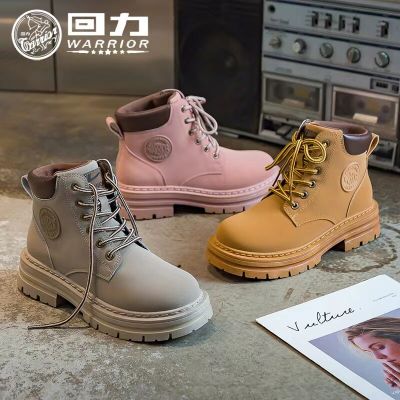 Warrior Womens Boots Trend 2023 Classic American Vintage High-tops Shoes สําหรับผู้หญิง Martin Boots Pu Rubber Work Sneakers♕