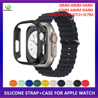 ชุดสายนาฬิกาซิลิโคนโอเชี่ยน2-In-1 + ซีรีส์เคสสำหรับ Apple Watch 8 7อัลตร้า49มม. 45 41 41 40 42มม. 38มม. สำหรับ I Watch Series 6 SE 5 4 3 2 1อุปกรณ์เสริมสายนาฬิกาอัจฉริยะ