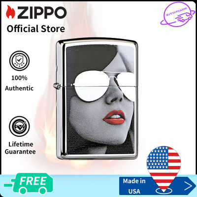 Zippo Women In Sunglasses Design High Polish Chrome Lighter | Zippo 28274โครเมี่ยมโปแลนด์สูง（ไฟแช็กไม่มีเชื้อเพลิงภายใน）