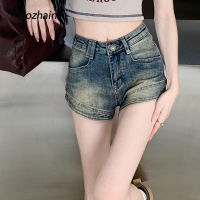 Xiaozhainv แบบเกาหลีลำลองย้อนยุคฤดูร้อนของ Celana Pendek Denim สำหรับผู้หญิง