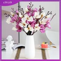 CHIZH 2Pcs 5สาขา ดอกไม้ติดผนัง พร็อพถ่ายภาพ ช่อดอกไม้ปลอมจำลอง ดอกไม้ผ้าไหมเทียม พืชแมกโนเลีย ดอกแมกโนเลีย