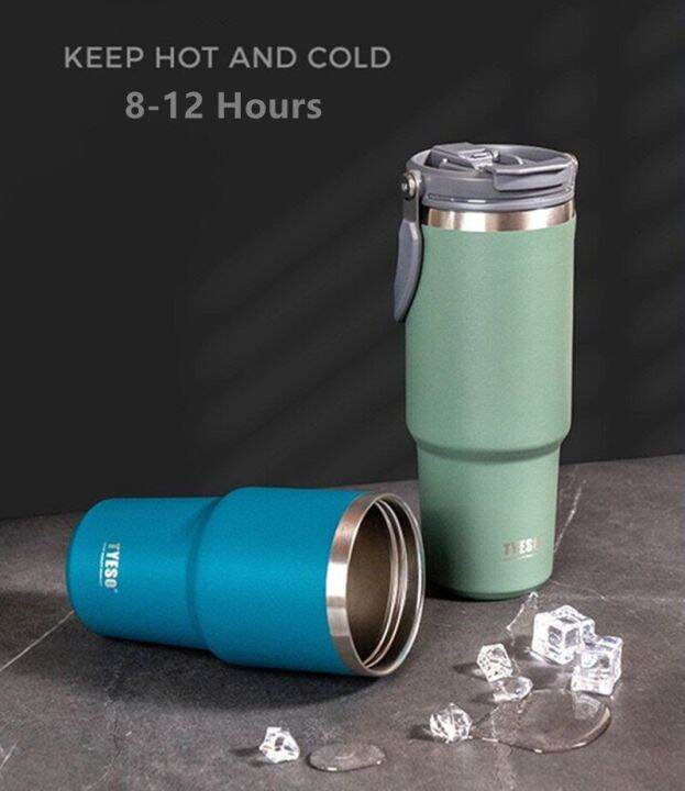 แก้วพร้อมหลอดร้อนเหล็กกันสนิมสองชั้น900มล-1200มล-กาแฟ-ชา-แฟลชร้อน-การเดินทางรถยนต์-ปีนเขาร้อนพร้อมที่จับ