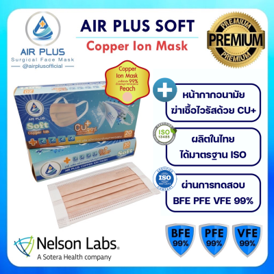 Air Plus Soft COPPER ION MASK (Anti-Virus)(1กล่อง/20ชิ้น) รุ่นแถบคล้องหูกว้าง "ไม่เจ็บหู" ผลิตในไทย ปลอดภัย มีอย.VFE BFE PFE 99% - กล่องเล็ก(20/1)