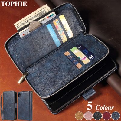 「Enjoy electronic」 Leather Zipper Wallet Card Slot Phone Case for iPhone 14 13 12 Mini 11 Pro XS Max XR X SE 2022 8 7 6 6S Plus Flip Stand Cover