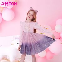 【jeansame dress】 DXTON 2022ชุดใหม่ ChildrenKidsLong แขน ToddlerTulleDress ฤดูใบไม้ร่วงชุดลำลอง