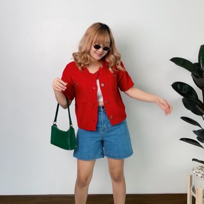 Tomato Cardigan เสื้อคลุมไหมพรม เสื้อคลุมคริสต์มาส ชุดคริสต์มาส เสื้อคาร์ดิแกนคริสต์มาส เสื้อคาร์ดิแกน เสื้อคลุมแขนสั้น