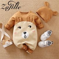 ZAFILLE Cute Baby Clothes Babys Bear Romper With Hat Autumn Winter Overalls For Children Boy Sleepwear Cartoon Newborn Bodysuit