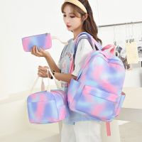 HOT14★Cloud Color Junior High School Student Schoolbag Teenage Girl Backpack Three-piece Set Fashion Large-capacity Travel Backpack