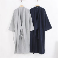 New Design Japanese Style Long Kimono Robe Mens Nightwear Bathrobe Cotton Comfortable Home Suit Robe Sleepwear Daily Casual