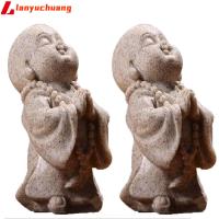 LANYUCHUANG 2 pcs พระภิกษุสงฆ์ เครื่องประดับเรซินรูปพระภิกษุสงฆ์ตัวน้อย สีทรายสี เรซิน ตกแต่งรูปพระภิกษุสงฆ์แบบเซน สวยงามสวยงาม ของตกแต่งรูปครอบครัวทำจากเรซิ่น ห้องในห้อง