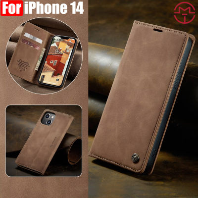 CaseMe เคสโทรศัพท์กระเป๋าสตางค์สำหรับ iPhone 14 IPhone14หนัง PU 360แบบย้อนยุคช่องเงินบัตรเครดิตหนังกลับเคสสำหรับ Apple iPhone 14