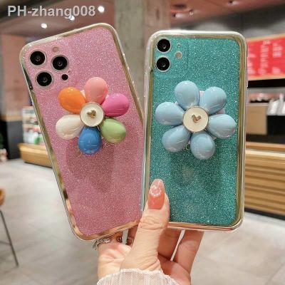 Glitter Flower Stand Holder Phone Case For Xiaomi Mi 8 9 10 11 9T 10T Lite 11i 12 11T Pro Poco X3 NFC X4 M4 F3 F2 Pro Soft Cover