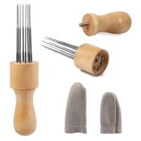 Felting Needle with Eight Needles Tool Solid Wood Handle Craft Wool Felt Punch Tool with Finger Cots