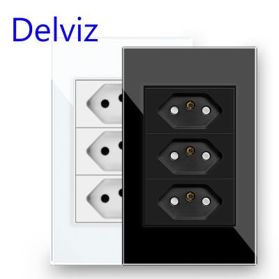 Delviz Brazil ซ็อกเก็ตมาตรฐาน120มม. * 72แผง Mm แก้วคริสตัลสีขาว/ดำ AC 110V ~ 250V 3ช่อง10A ปลั๊กไฟ3รู