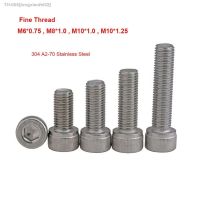 ☍ M6 M8 M10 DIN912 Fine Thread Hexagon Hex Socket Cap Head Screws 304 Stainless Steel Allen Bolts Pitch 0.75/1.0/1.25mm viti