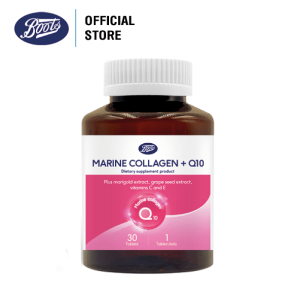 Boots Food Supplement Marine Collagen Plus Q10 บู๊ทส์ ฟู๊ด ซัพพลายเมนต์ มารีน คอลลาเจน พลัส คิว