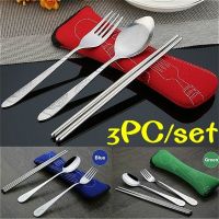 Travel Outdoor 3PC Stainless Steel Fork Spoon Chopsticks Cutlery Set Portable Camping Bag Picnic Flatware Sets