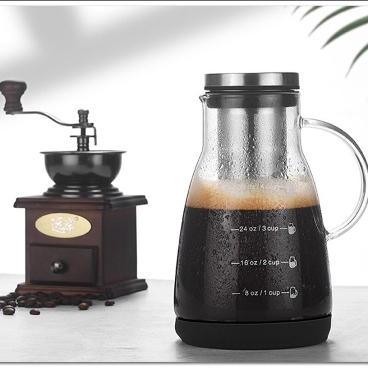 เครื่องทำแก้วกาแฟบอโรซิลิเกตชงเย็นขนาด960มล-กาต้มน้ำน้ำผลไม้ชาเย็นหม้อชงกาแฟเซิร์ฟเวอร์พร้อมตัวกรอง