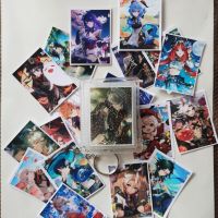 Hot 20PCS/Set Game Genshin Impact Photo Card Photocard HD Printed Mini Album Photo Cards Book Keychains With Photo Album Keyring