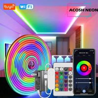 10M/32.4ft Neon Rope Lights Work with Alexa 12V RGB Neon Strip Lighting With Music Sync Smartlife Color Changing Gaming Lights LED Strip Lighting