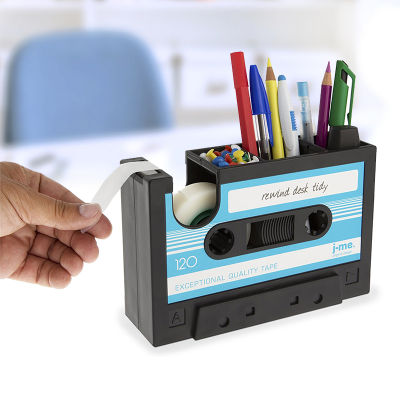 2 in 1 Multifunctional Pen Holder Creative Office Desk Stationery Organizer Retro Cassette Tape Dispenser Pen Holder Gift
