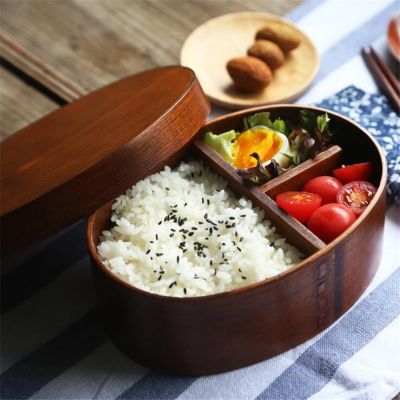 [HOT QIKXGSGHWHG 537] กล่องอาหารกลางวันไม้เพื่อสุขภาพสไตล์ญี่ปุ่นกล่องเบนโตะ1/2ชั้นแบบพกพาปิกนิกเด็กนักเรียนภาชนะบรรจุอาหารอุปกรณ์ครัว