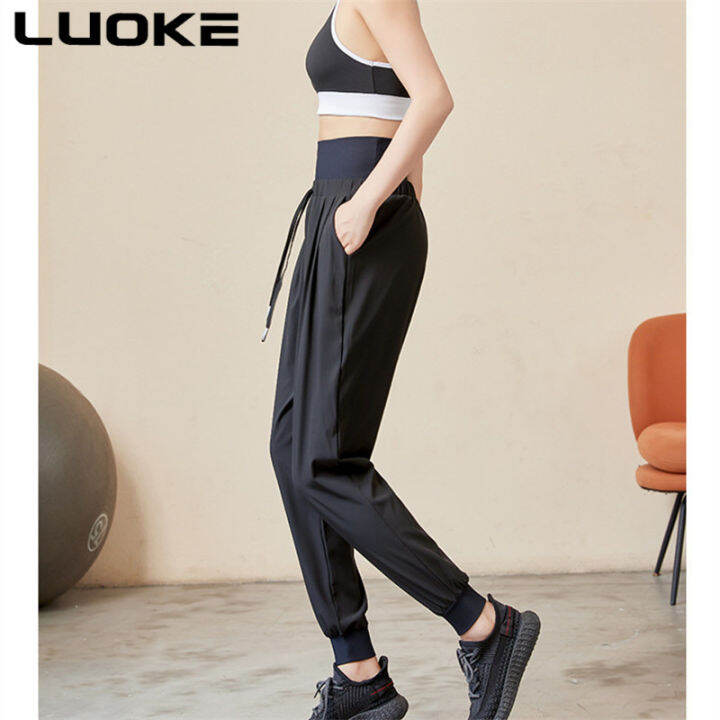 luoke-หลวมบวกไขมันขนาดใหญ่กีฬาผู้หญิงกางเกงเสื้อผ้าออกกำลังกายฤดูใบไม้ร่วงฤดูหนาวโยคะวิ่งแห้งเร็วกางเกงสีทึบ