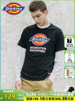 □ Dickies เสื้อยืดผู้ชายพิมพ์ลายตัวอักษรชุดคู่รักผ้าฝ้าย Dickies รอบคอสีขาวผู้หญิงสีชมพู7088